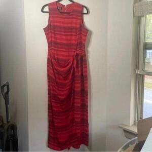 Spencer Jeremy Red Striped 100% Silk Wrap Front Maxi Dress